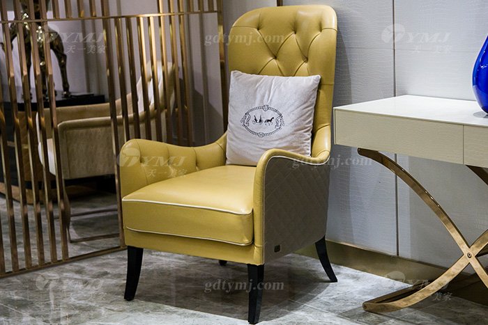 高端會(huì)所家具品牌售樓處家具后現(xiàn)代輕奢家具時(shí)尚米黃真皮休閑椅休閑椅