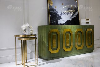 高端大氣別墅會所家具輕奢現代翡翠色實木邊柜