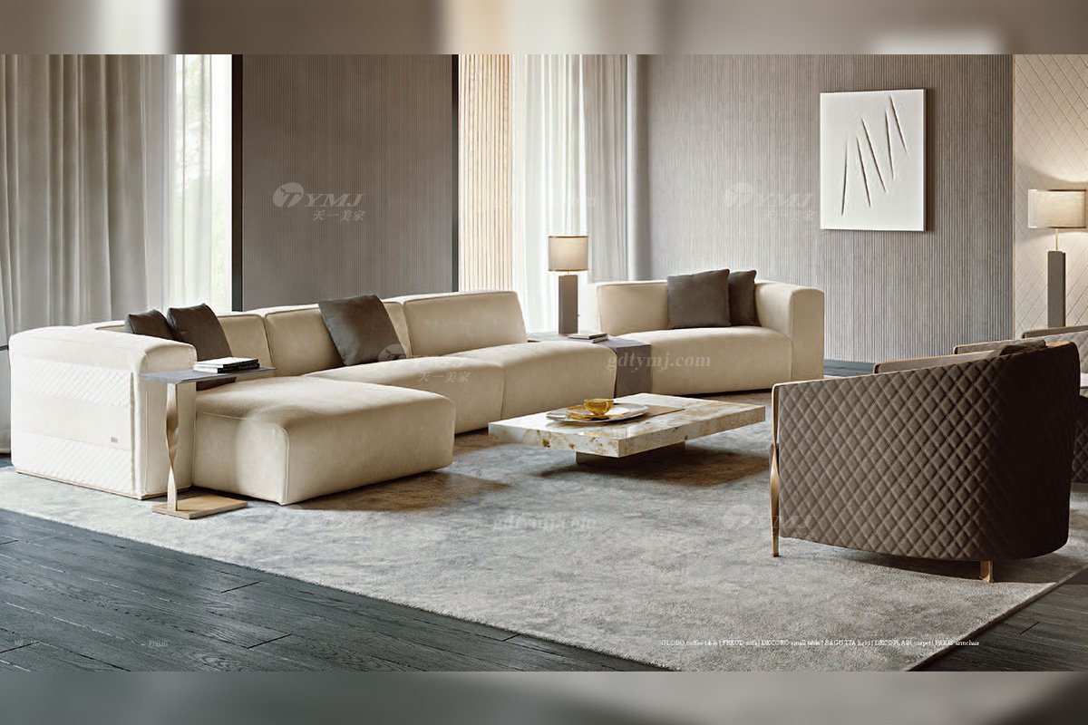 時尚輕奢家具意大利100%純進口別墅家具品牌客廳高彈海棉布藝轉角沙發系列！轉角沙發1