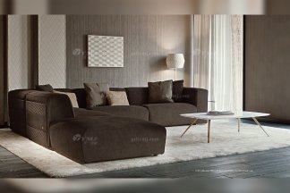 時尚輕奢會所家具意大利100%純進口別墅家具品牌客廳高彈海棉布藝深咖色組合沙發