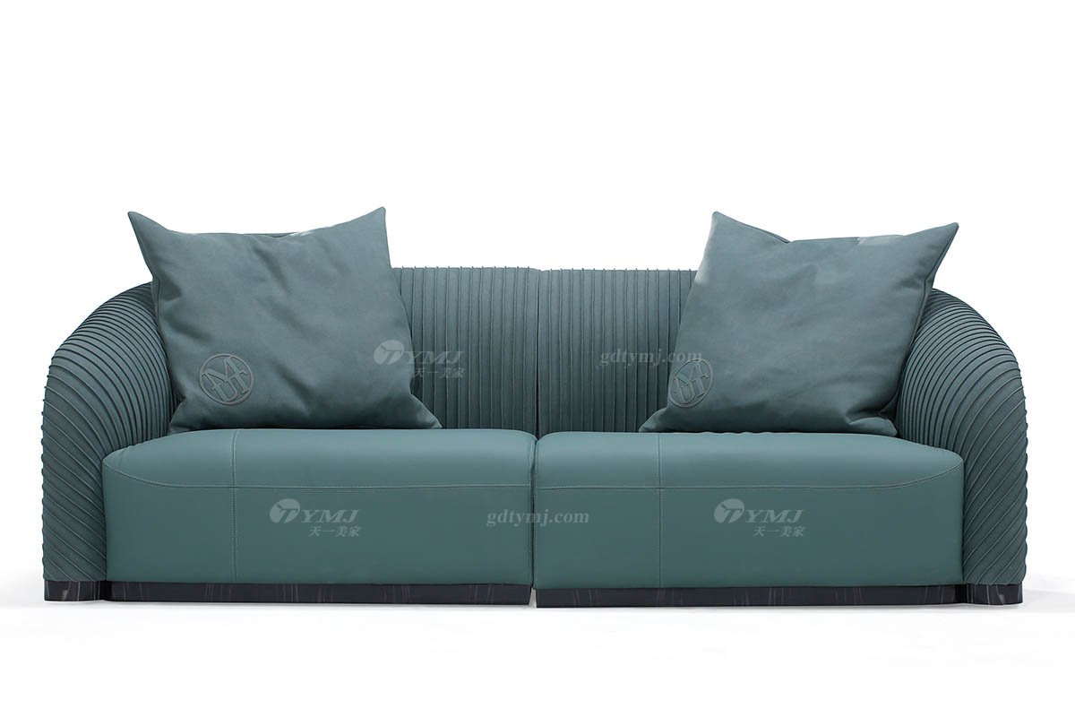 豪華別墅家具奢華會所家具輕奢后現代客廳時尚綠色生態皮沙發組合三位沙發
