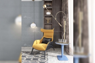 時尚奢華別墅家具高檔會所家具輕奢后現代橙色絨布藝休閑椅