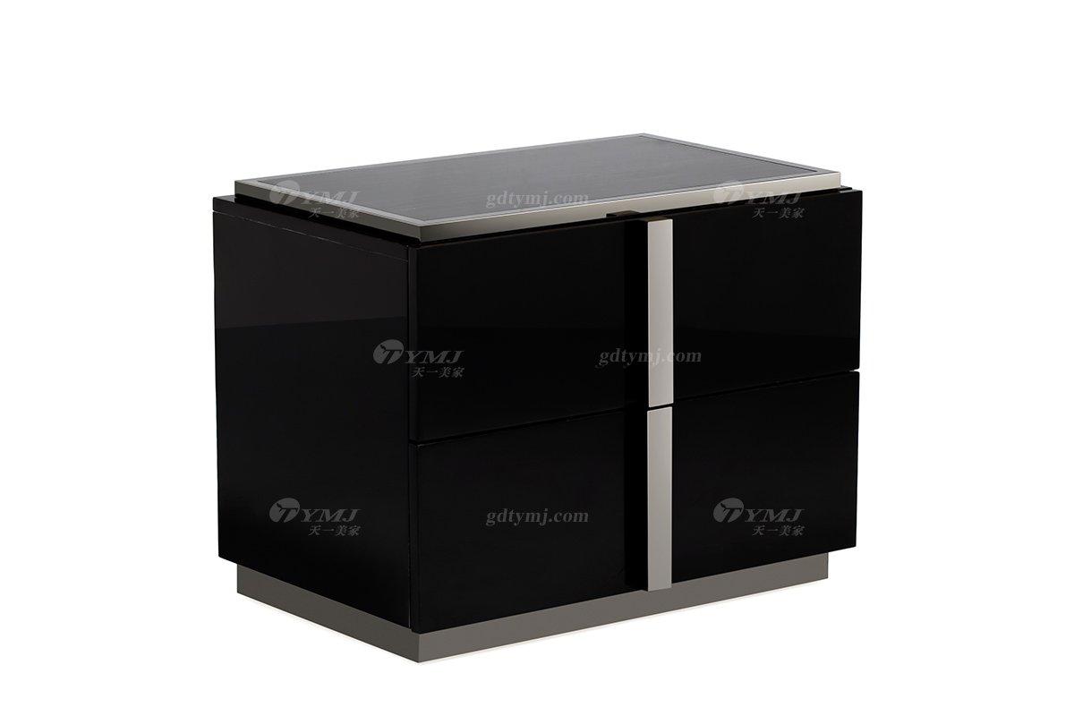 奢華別墅家具時尚奢華樣板間家具輕奢后現代臥室黑檀雙人大床系列床頭柜