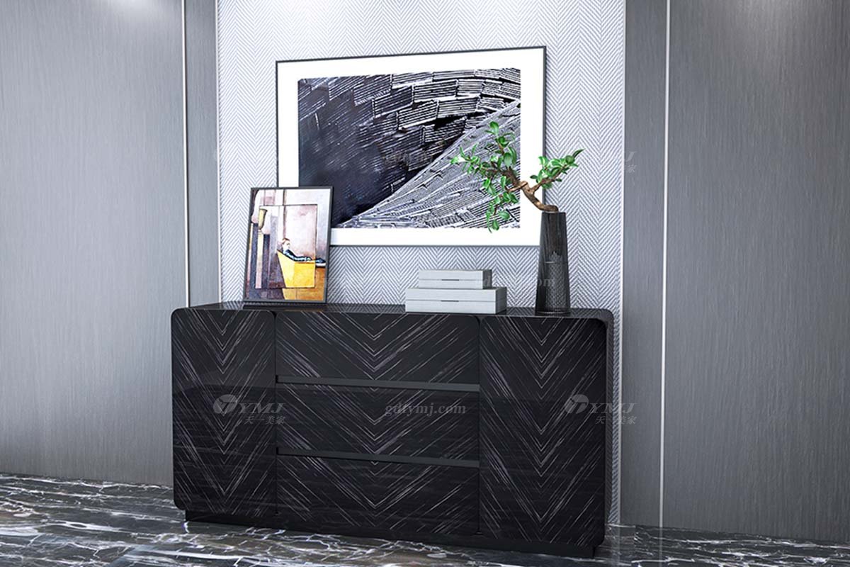 時尚別墅家具會所家具樣板間家具輕奢后現代餐廳黑檀備餐柜