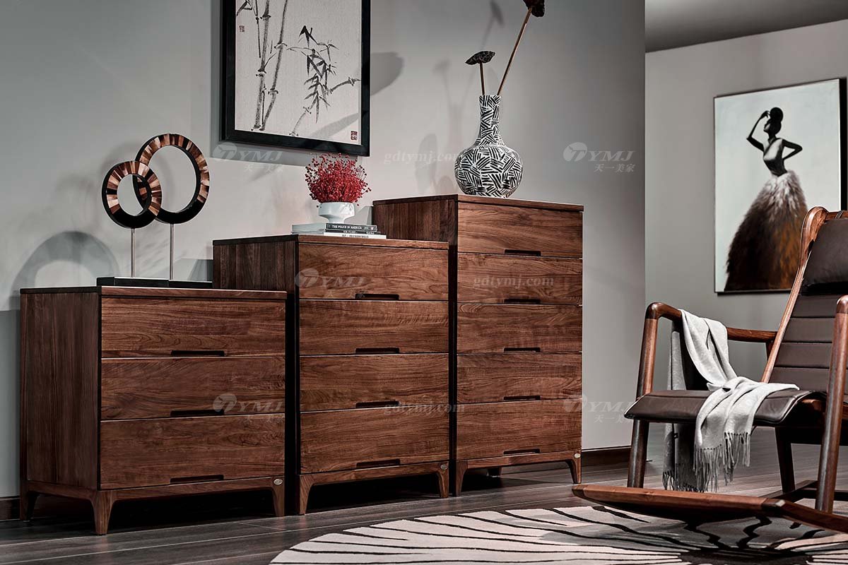 高端會所家具品牌高檔樣板間家具輕奢新中式風(fēng)格黑胡桃實木斗柜系列