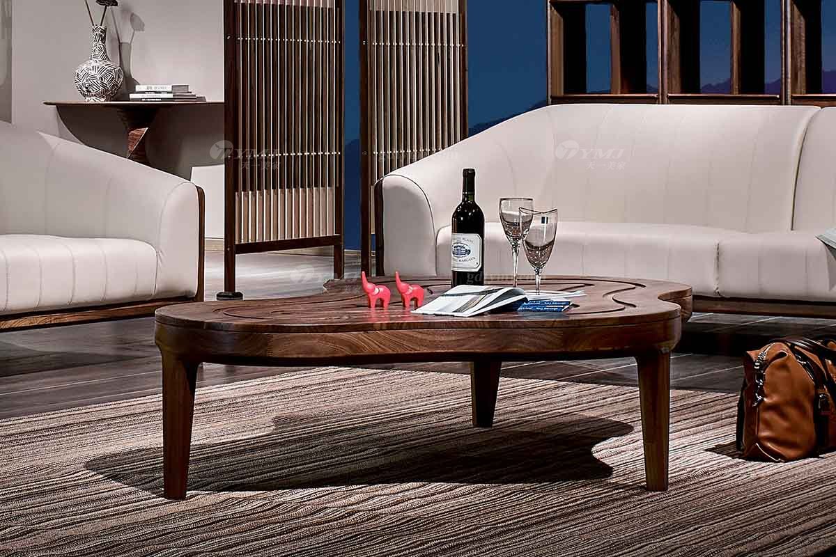 高端別墅家具品牌高檔樣板房家具輕奢新中式風格黑胡桃高彈高密度海綿沙發組合系列茶幾