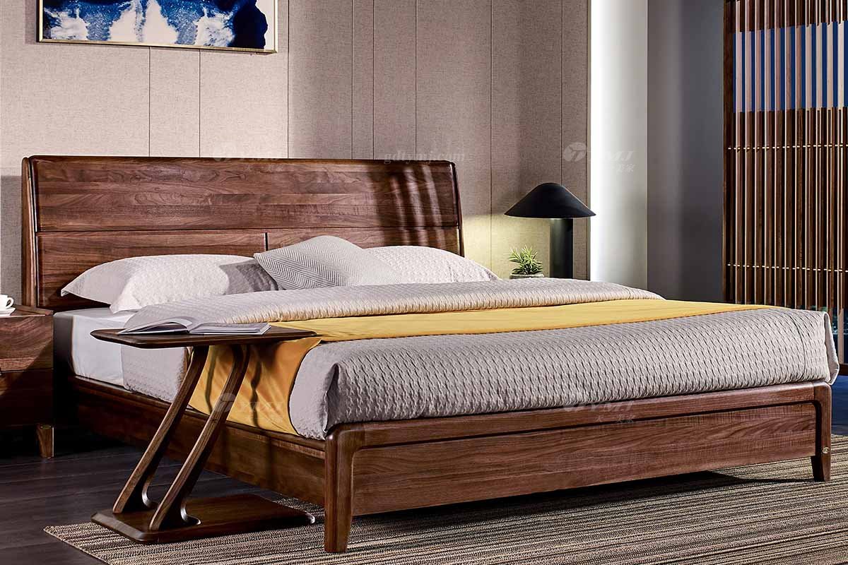 高端別墅會所家具品牌樣板房家具輕奢新中式風(fēng)格臥室黑胡桃實木雙人床系列床