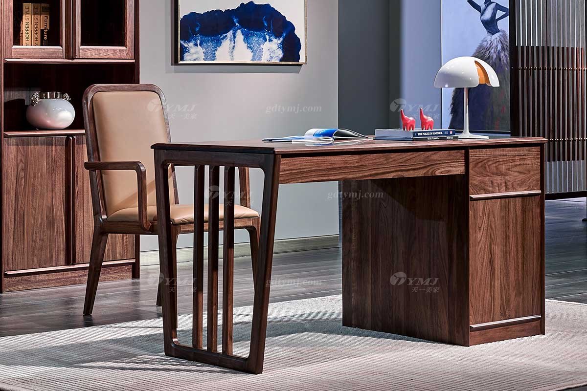 高端別墅會所家具品牌樣板間家具輕奢新中式風格書房黑胡桃實木書柜書桌系列書桌