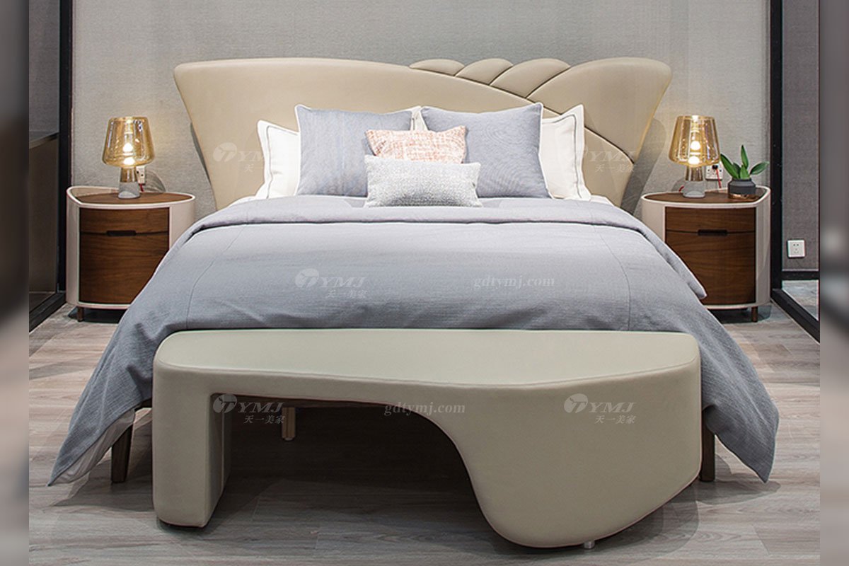 高端別墅會所家具品牌極簡輕奢北歐家具時尚創意真皮臥室大床系列