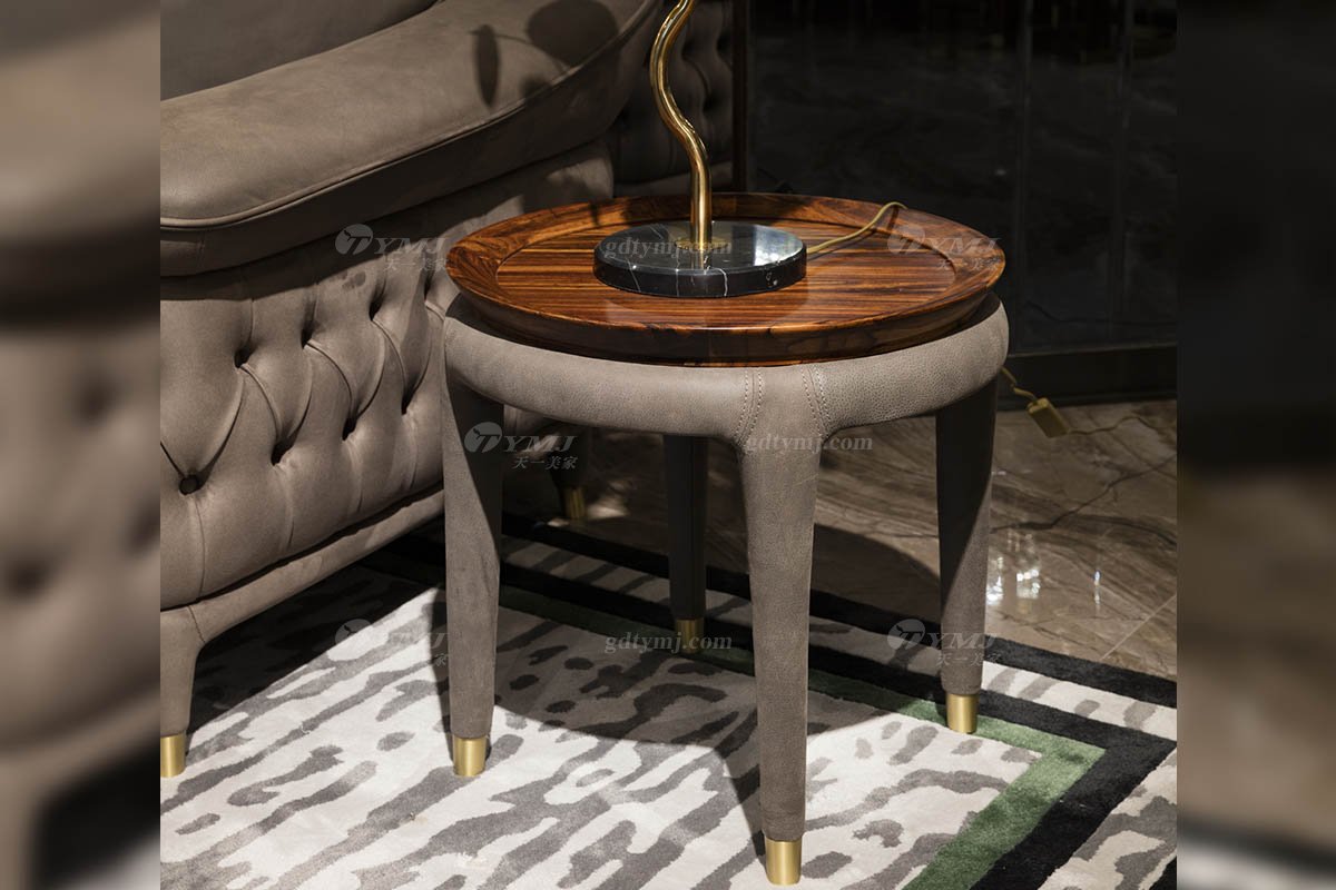 高端豪別墅會所豪宅家具品牌輕奢新中式風客廳高彈高密度海綿時尚優質絨布藝沙發系列圓幾