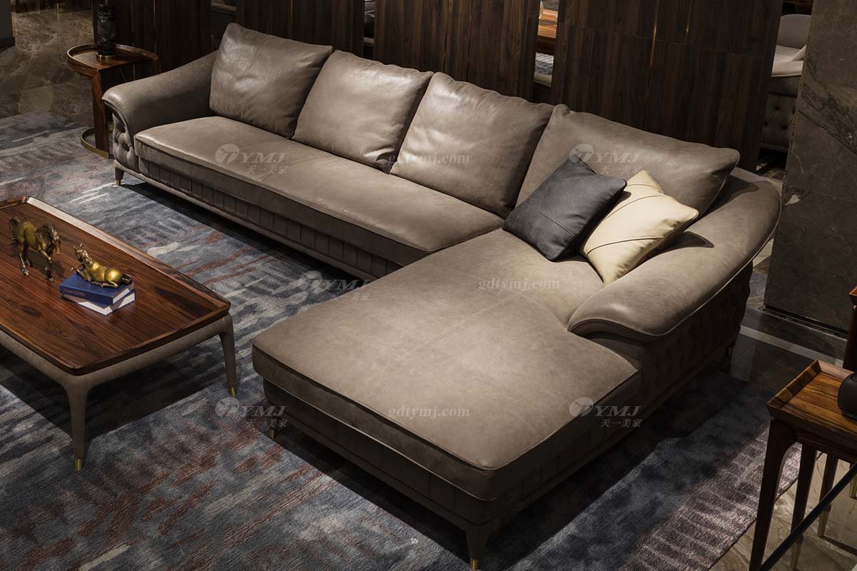 高端豪別墅會所豪宅家具品牌輕奢新中式風客廳高彈高密度海綿時尚轉角真皮沙發系列轉角沙發