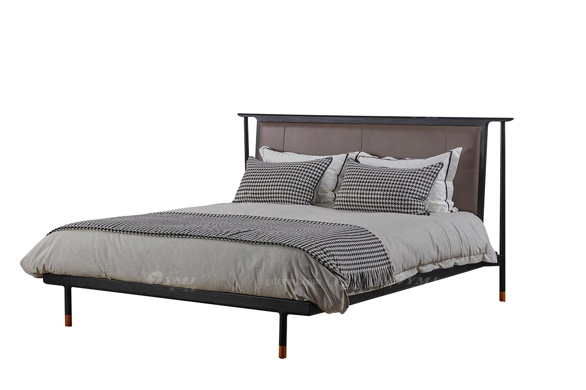 意大利極簡風別墅會所品牌高端家具我是北美進口紅橡實木大床床頭柜組合大床