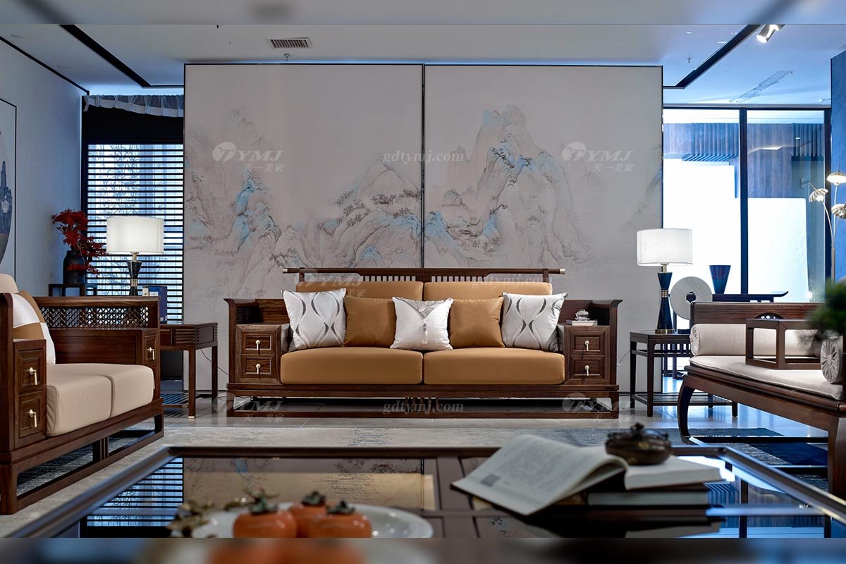 高檔別墅會所家具品牌輕奢新中式風格客廳實木沙發單椅組合三位沙發