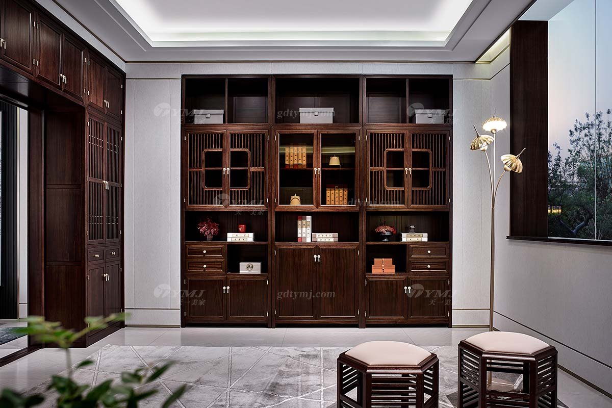 高檔會所別墅家具品牌輕奢新中式風格書房家具實木書柜