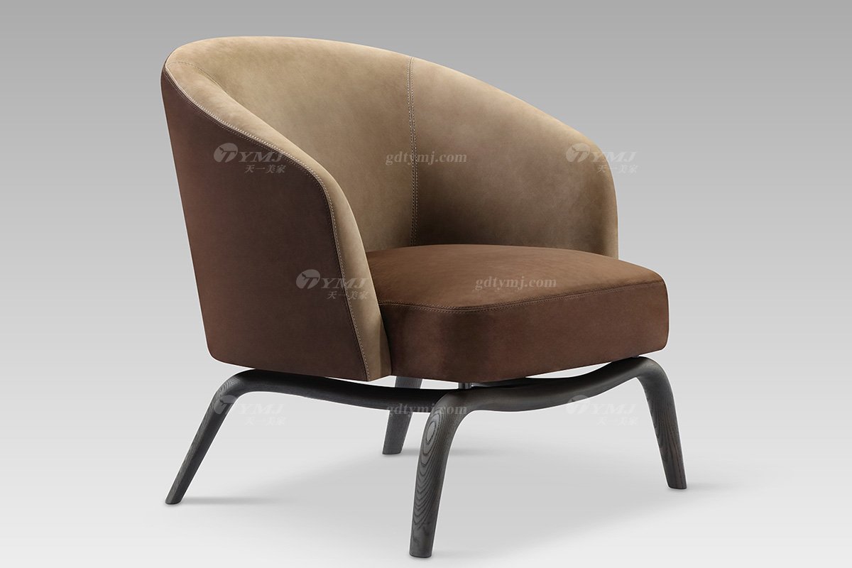 別墅豪華家具現代輕奢咖色反毛皮休閑椅休閑椅LC2812側面
