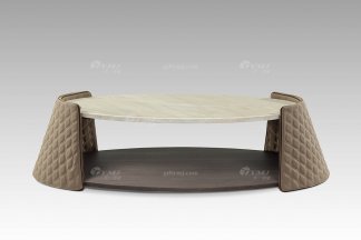 現代輕奢高端豪華家具高級石+咖色超纖橢圓幾