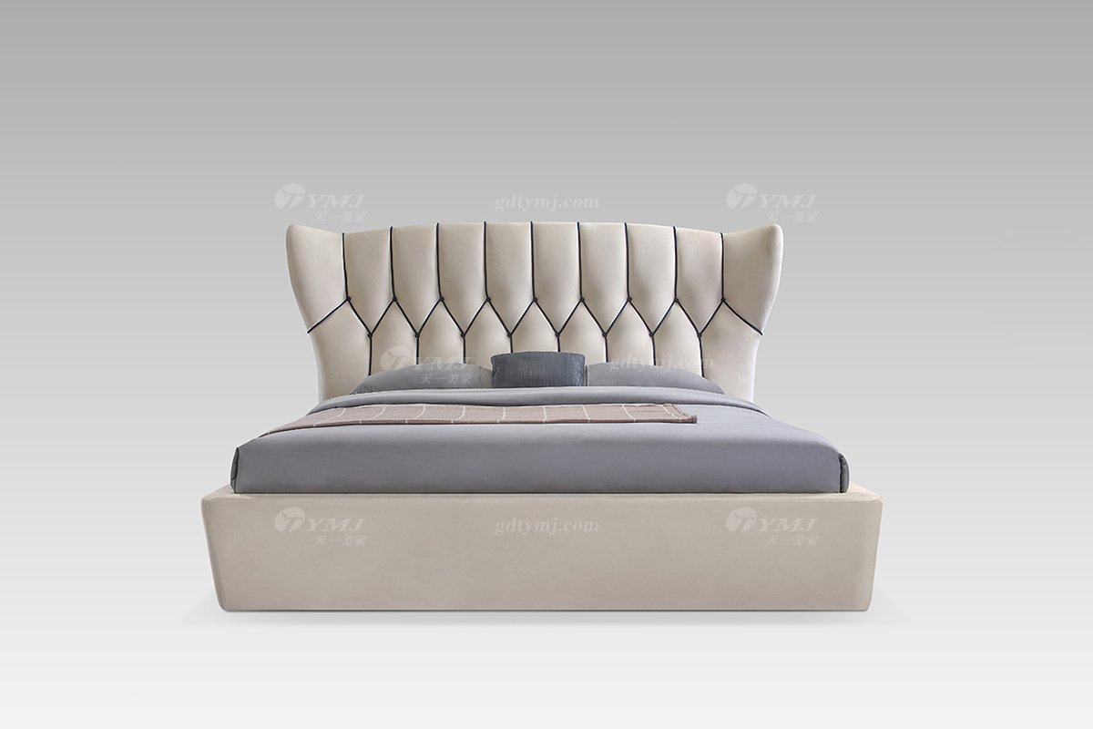 現代時尚輕奢高檔米色布藝床