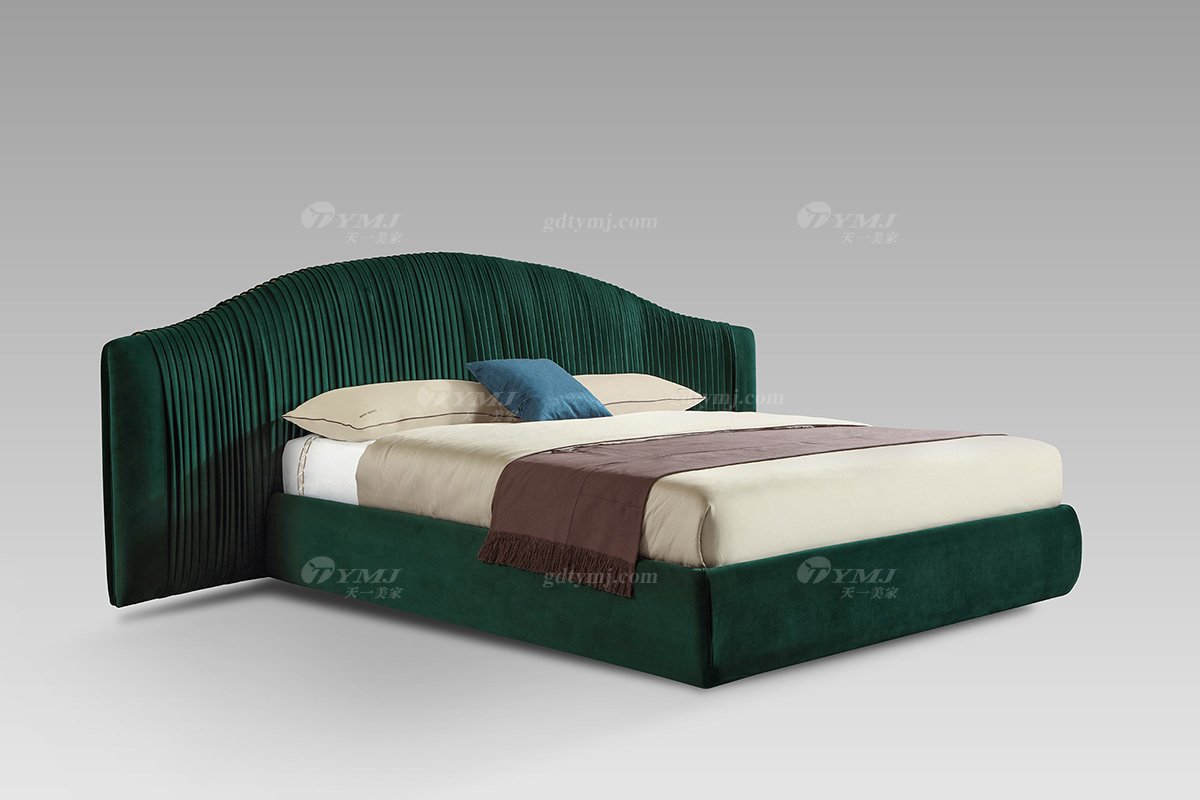 現代輕奢時尚高端別墅家具綠色絨布藝大床床BB2812-18側