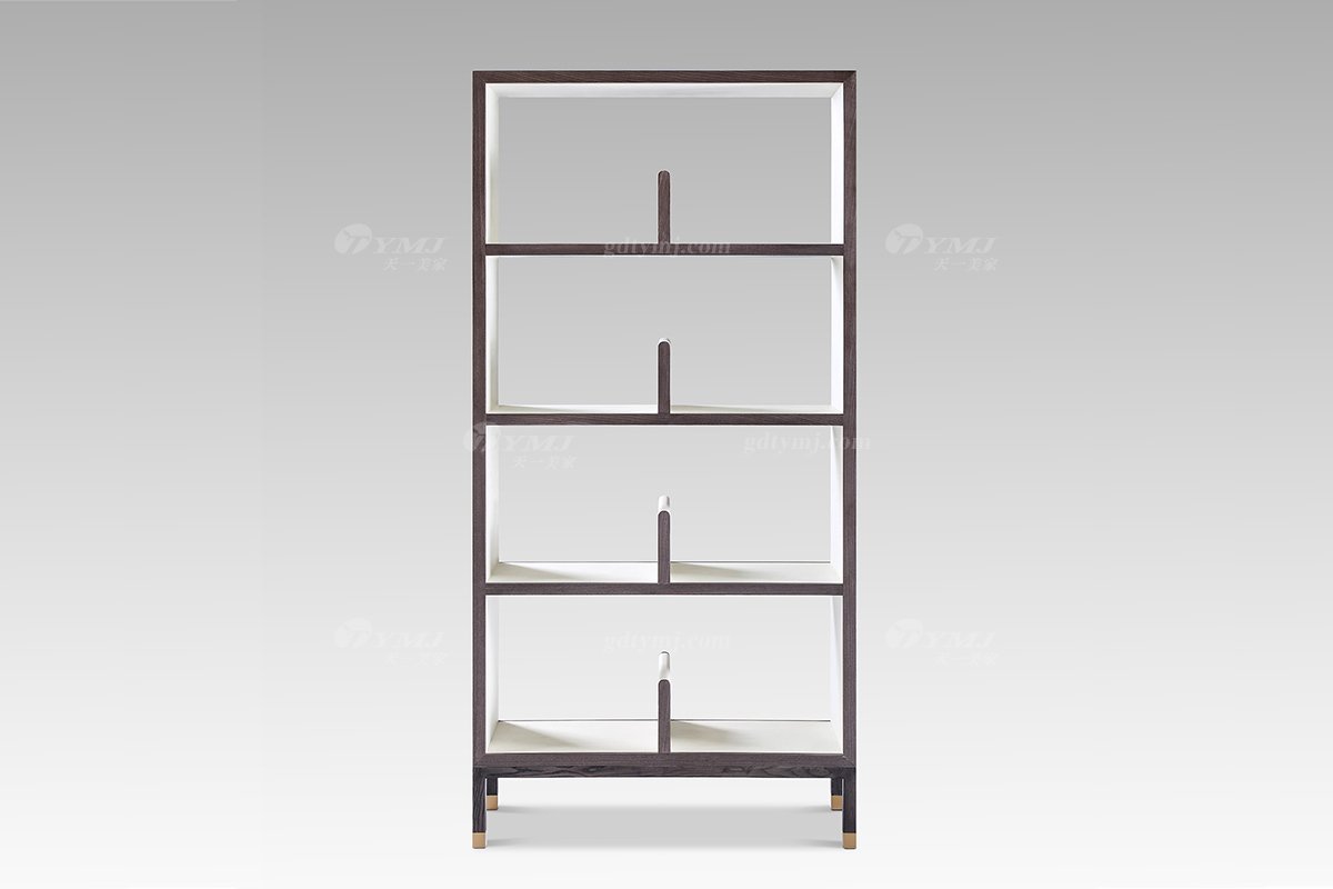 高端別墅會所家具現代輕奢時尚回想色+白楓四層書柜