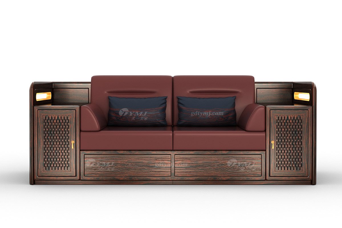 新中式輕奢時尚高端品牌家具黑酸枝實(shí)木二人位沙發(fā)