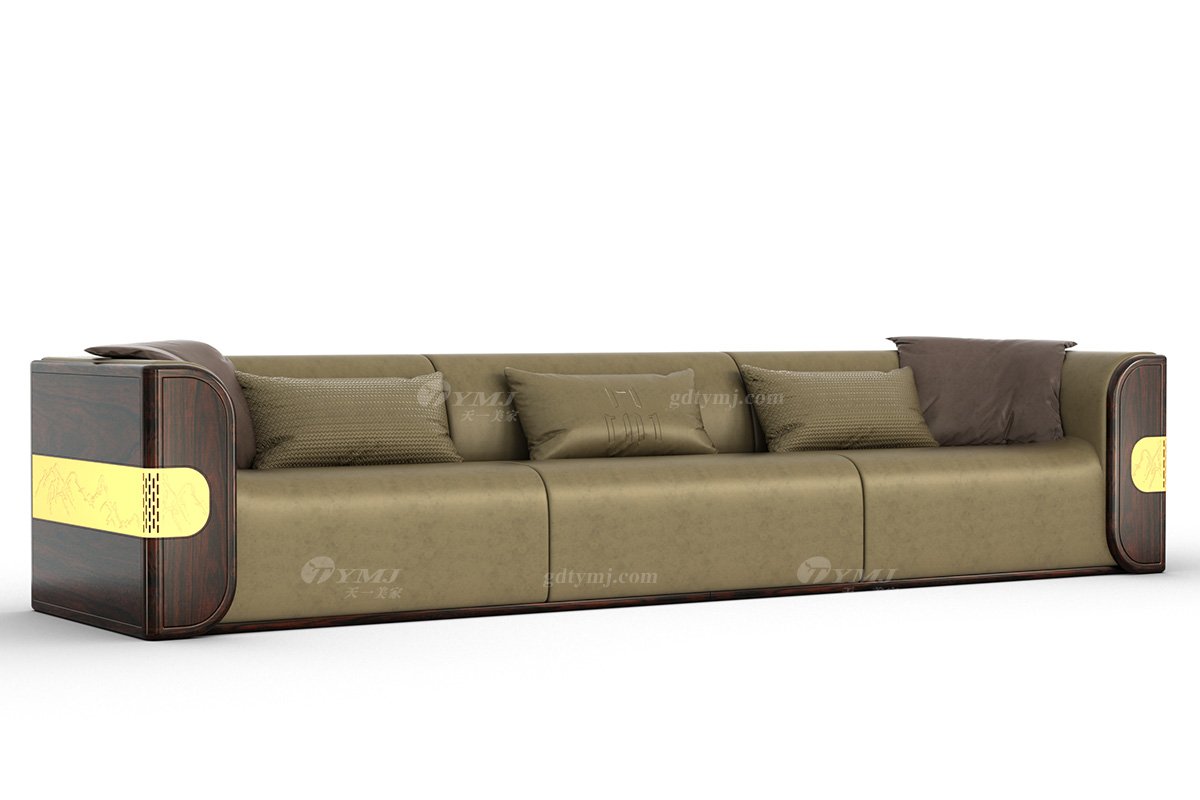 高端大氣新中式輕奢高端品牌家具黑酸枝實木意大利真皮三人位沙發五人位沙發H-PWSF5