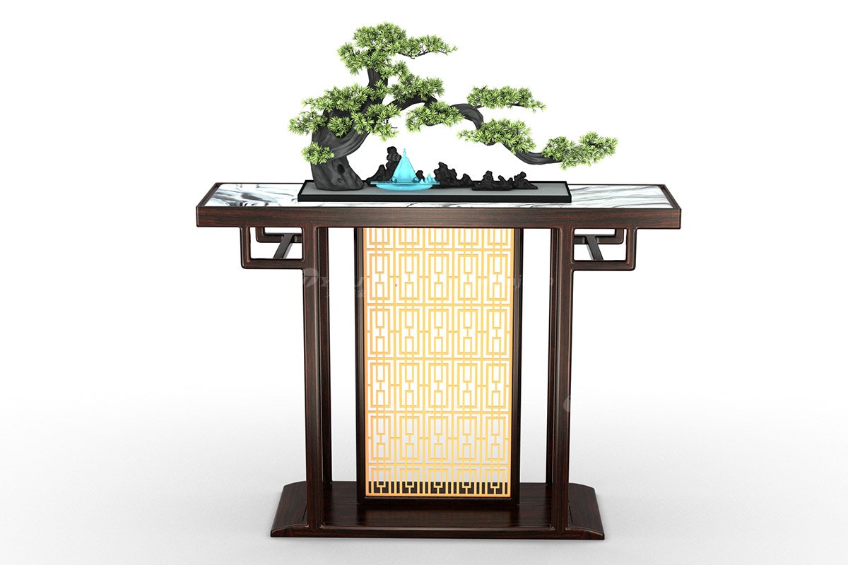 時尚優(yōu)雅新中式輕奢高端品牌家具黑酸枝實(shí)木+天然大理石玄關(guān)