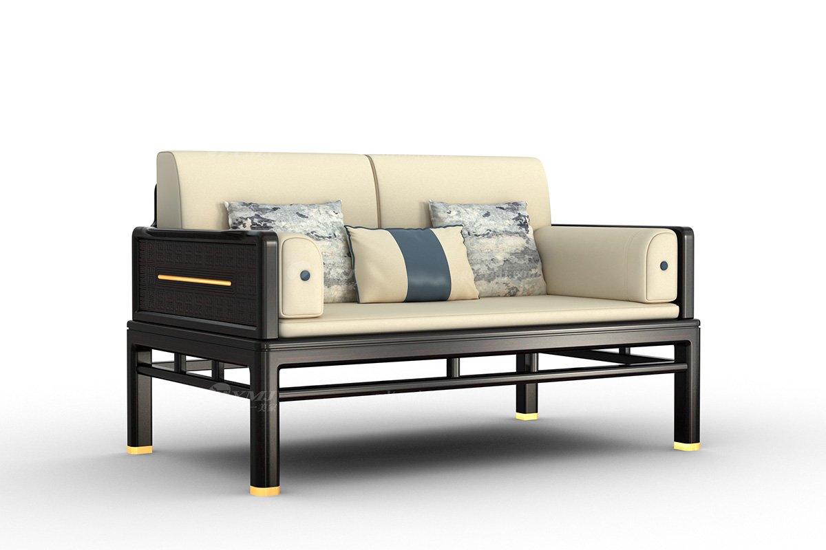 時尚優(yōu)雅新中式輕奢高端品牌家具黑酸枝實(shí)木雙人位沙發(fā)