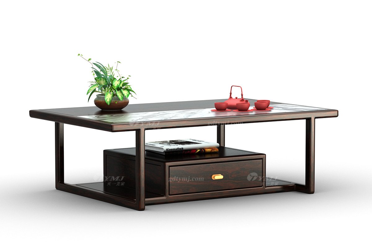 時尚優雅新中式輕奢高端品牌家具黑酸枝木+天然大理石茶幾