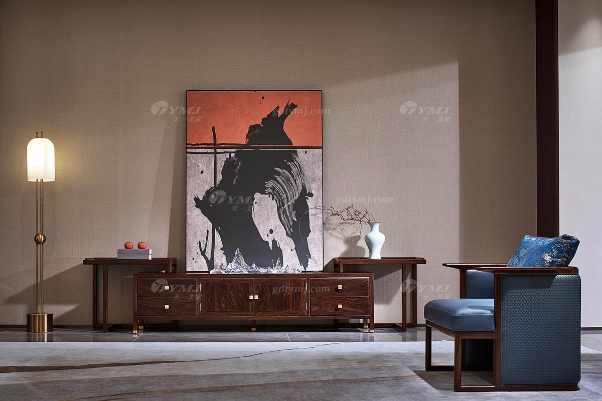 高端會(huì)所別墅家用家具時(shí)尚新中式輕奢全紅木黑酸枝實(shí)木電視柜電視柜H-PGDG場景