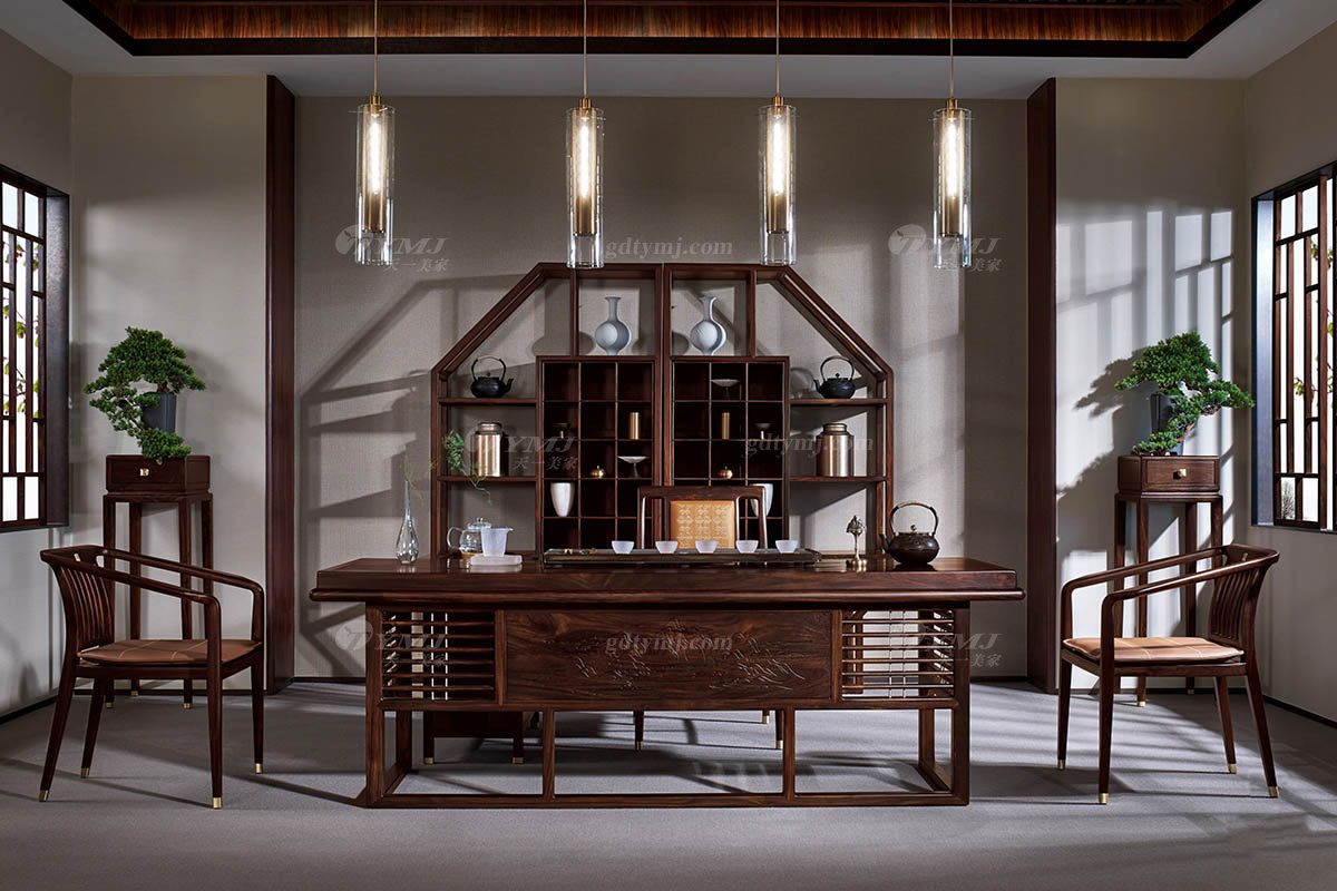 高端會所別墅家用家具時尚創意新中式輕奢全紅木黑酸枝實木博古架博古架H-PMBGJR/H-PMBGJL場景