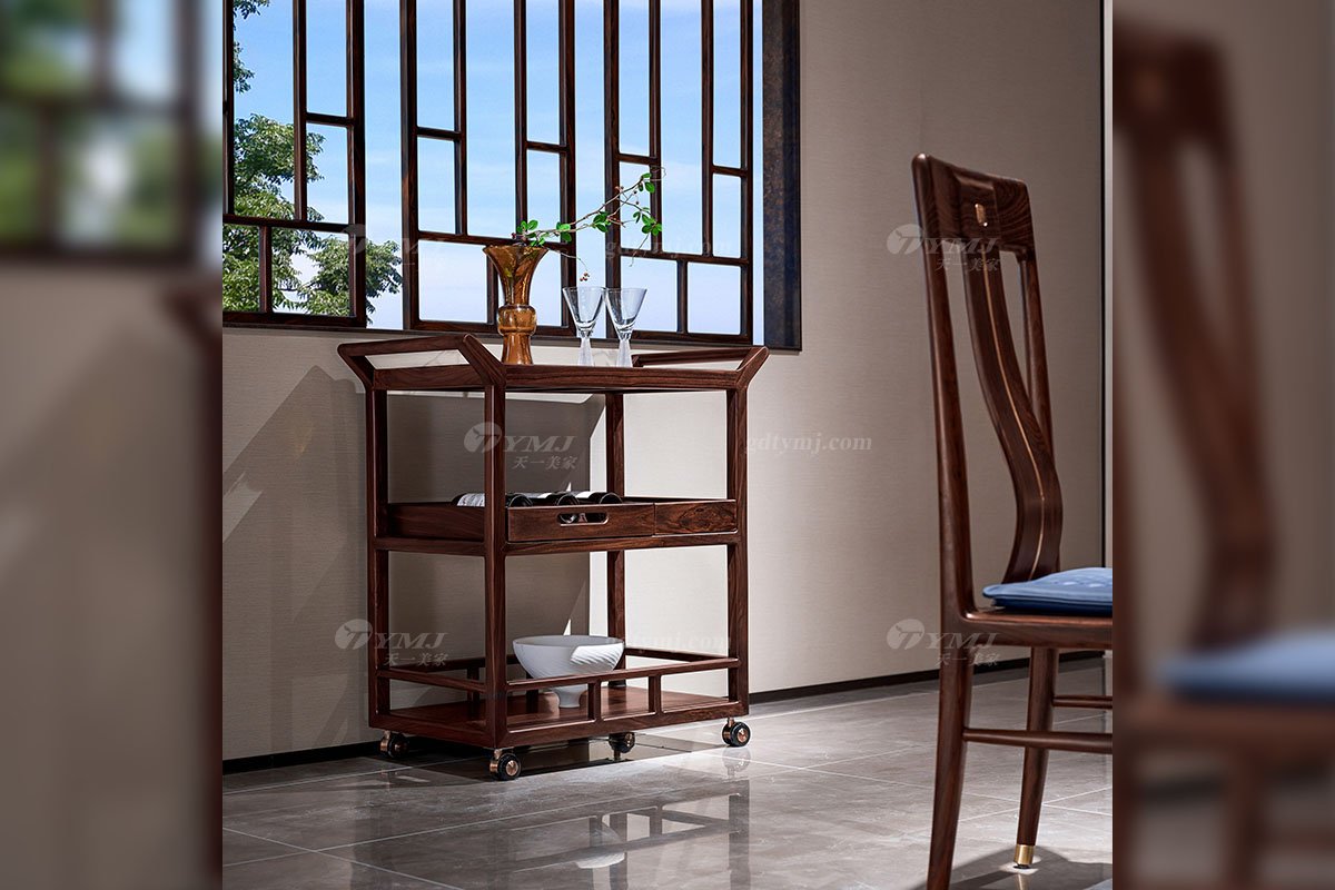 新中式高端會(huì)所別墅家用家具時(shí)尚輕奢全紅木黑酸枝實(shí)木餐車餐車H-PDCC場景