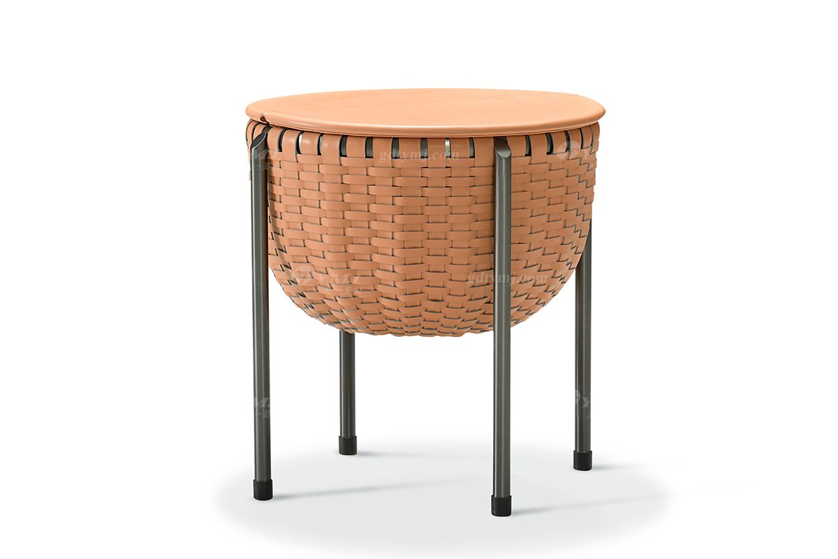 現代時尚輕奢家具品牌別墅家具高檔創意厚馬鞍皮藝小圓幾CT-01B-1小圓幾1