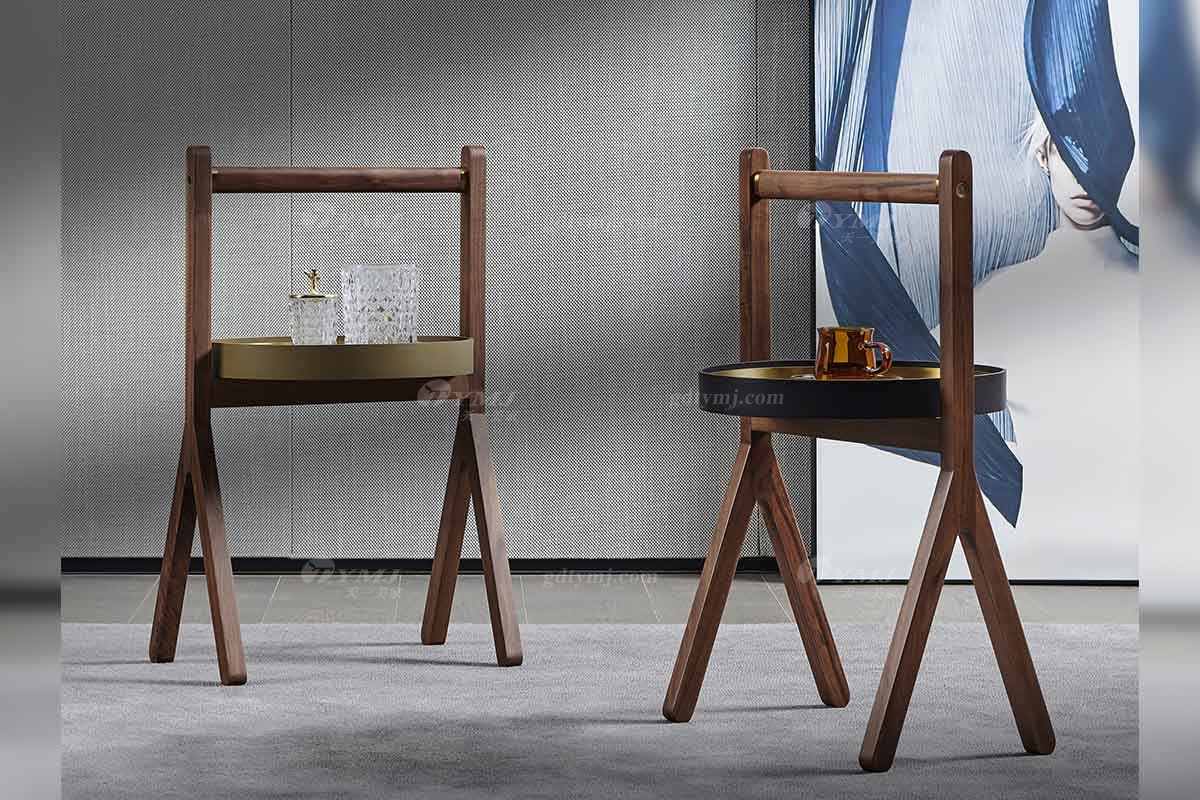 時(shí)尚輕奢家具現(xiàn)代高檔別墅家具品牌北美黑胡桃實(shí)木+馬鞍皮藝休閑幾CT-12休閑幾場景