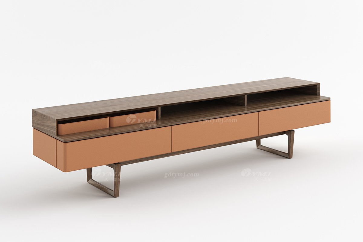 現代時尚輕奢家具品牌客廳馬鞍皮藝+北美黑胡桃實木電視柜DF-06電視柜1