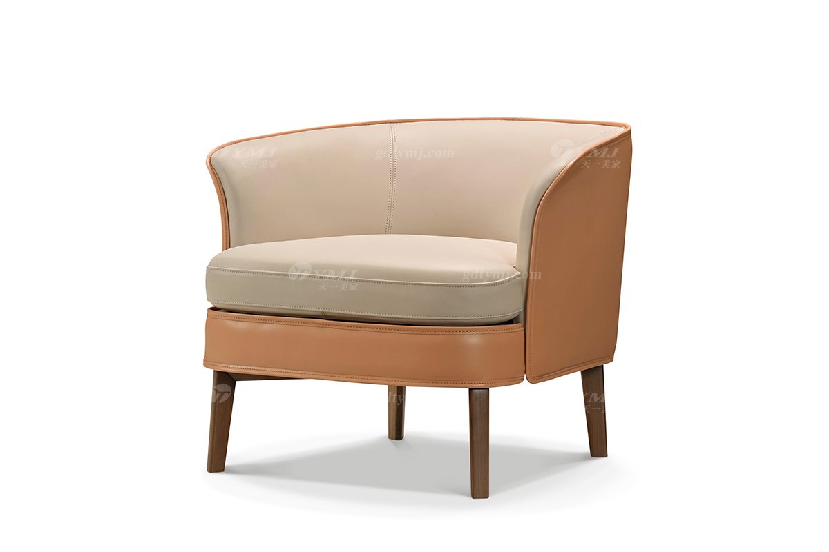 現代時尚輕奢家具別墅家具品牌橙色皮藝+北美黑胡桃實木單位沙發