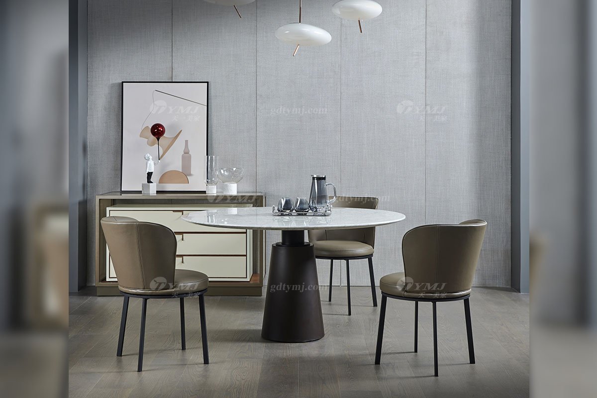 現代輕奢時尚別墅家具品牌高端餐廳意大利卡拉拉白大理石餐桌DT-09餐桌場景1
