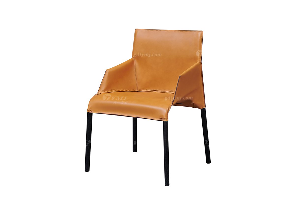 現代時尚輕奢高檔別墅豪宅家具品牌餐廳馬鞍皮白蠟實木餐椅餐椅1