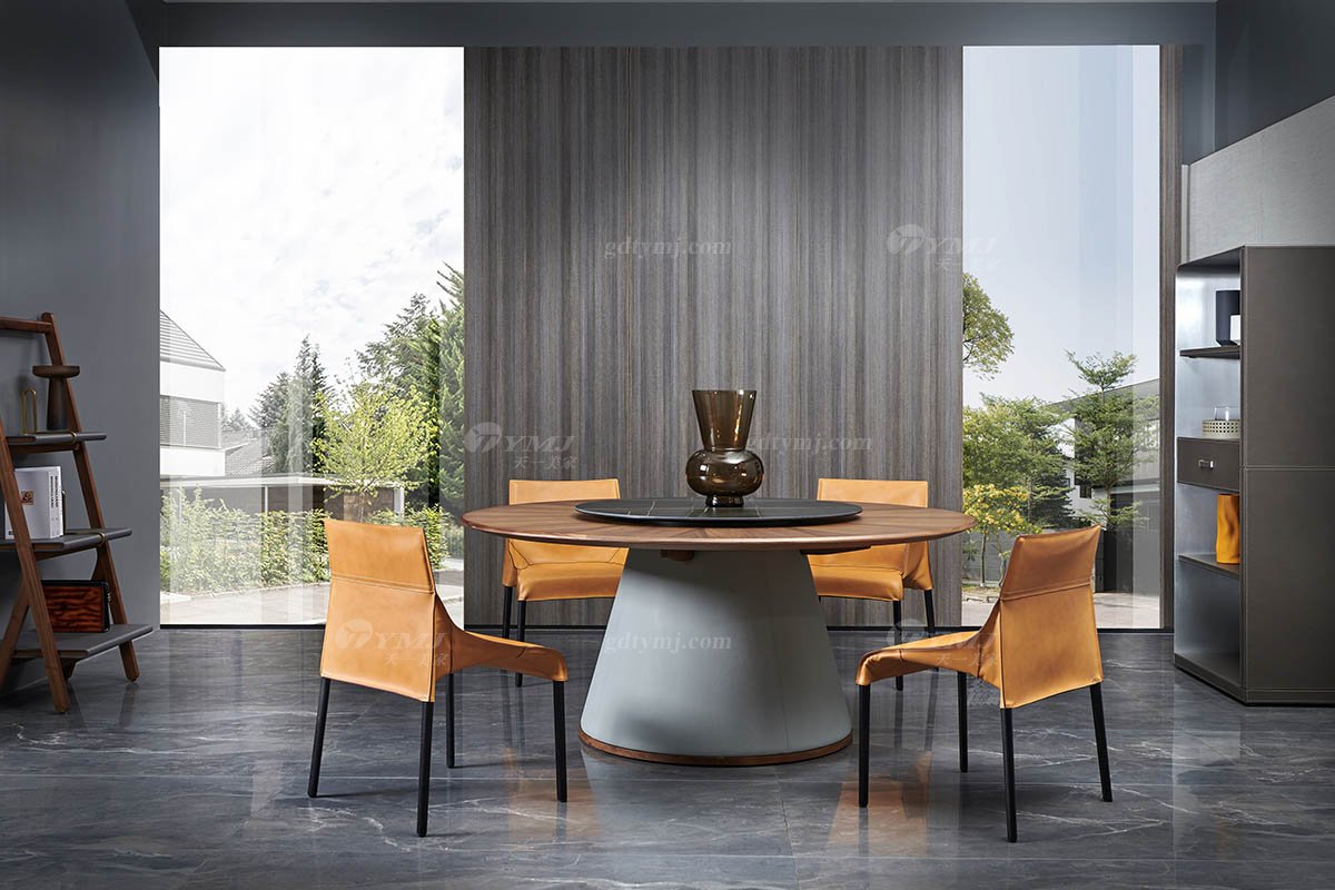 現代時尚輕奢高檔別墅豪宅家具品牌餐廳馬鞍皮白蠟實木餐椅餐椅場景