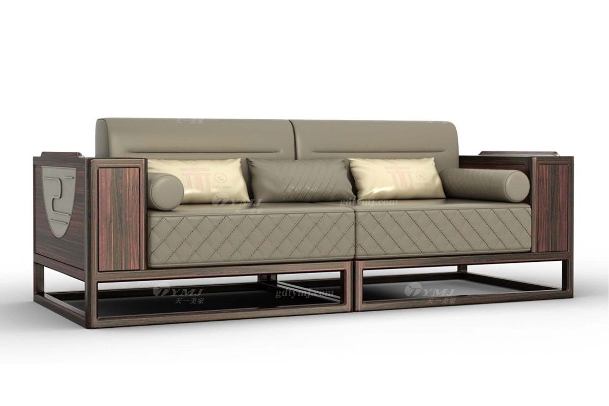 新中式高檔家具會所家具時尚輕奢進口烏金木實木三位沙發