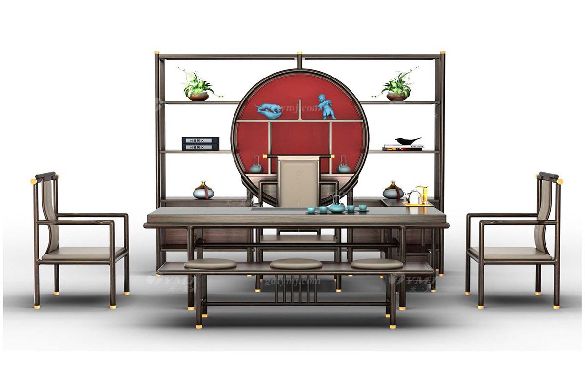 新中式別墅會所家具品牌家具進口烏金木實木茶室茶凳H-GJCDA-G茶凳組合