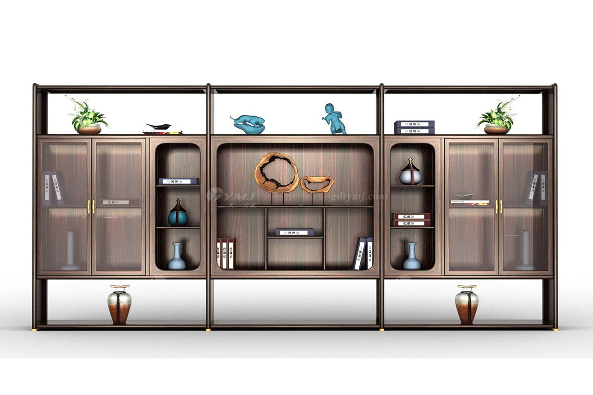 新中式別墅會(huì)所家具品牌家具深咖色進(jìn)口烏金木實(shí)木書(shū)房文件柜