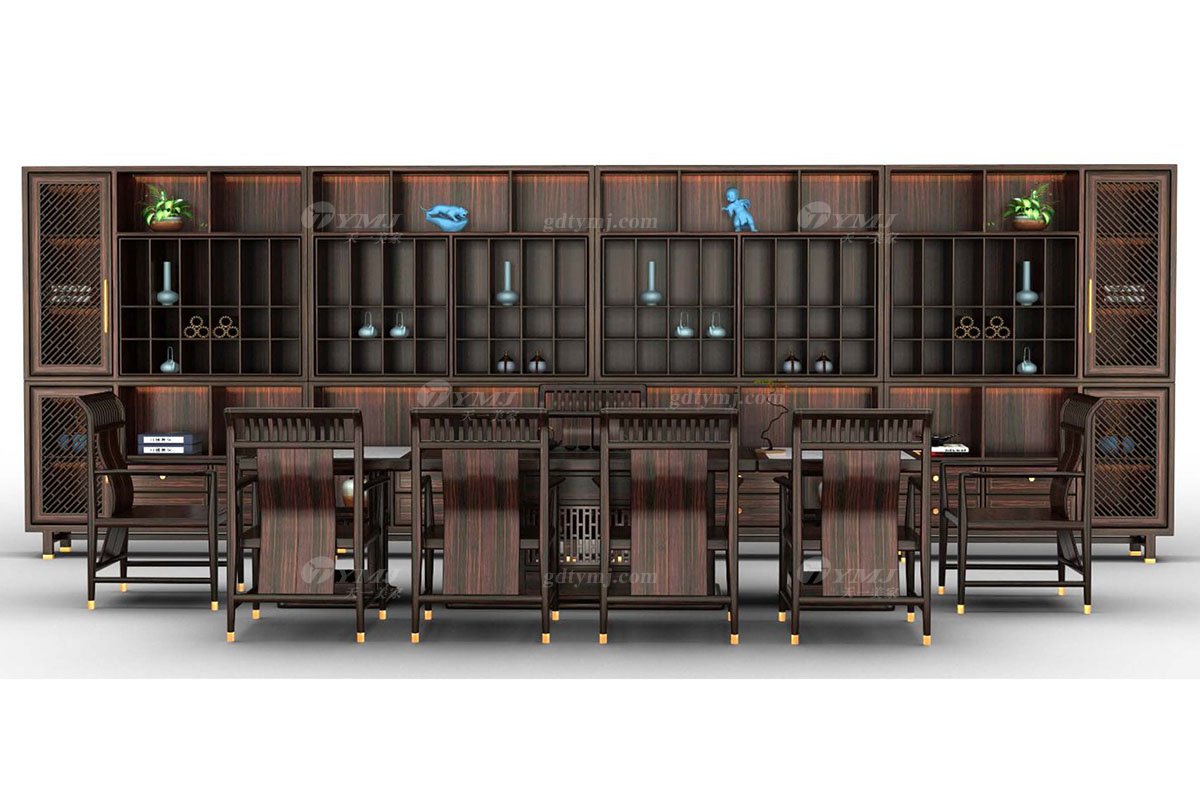 時尚高檔家具品牌輕奢新中式風格進口烏金木實木茶臺H-GQCT組合茶臺場景