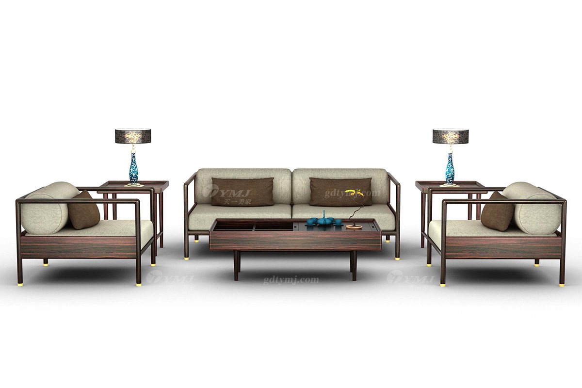 新中式家具風(fēng)格品牌別墅會(huì)所家具高端大氣進(jìn)口烏金木實(shí)木單位沙發(fā)H-TBSF11 -G單位沙發(fā)場景