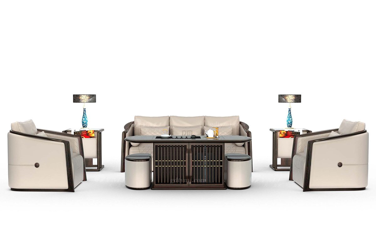 新中式家具風格品牌別墅會所家具大氣高端進口烏金木實木+皮藝床頭柜H-GNCD床頭柜場景