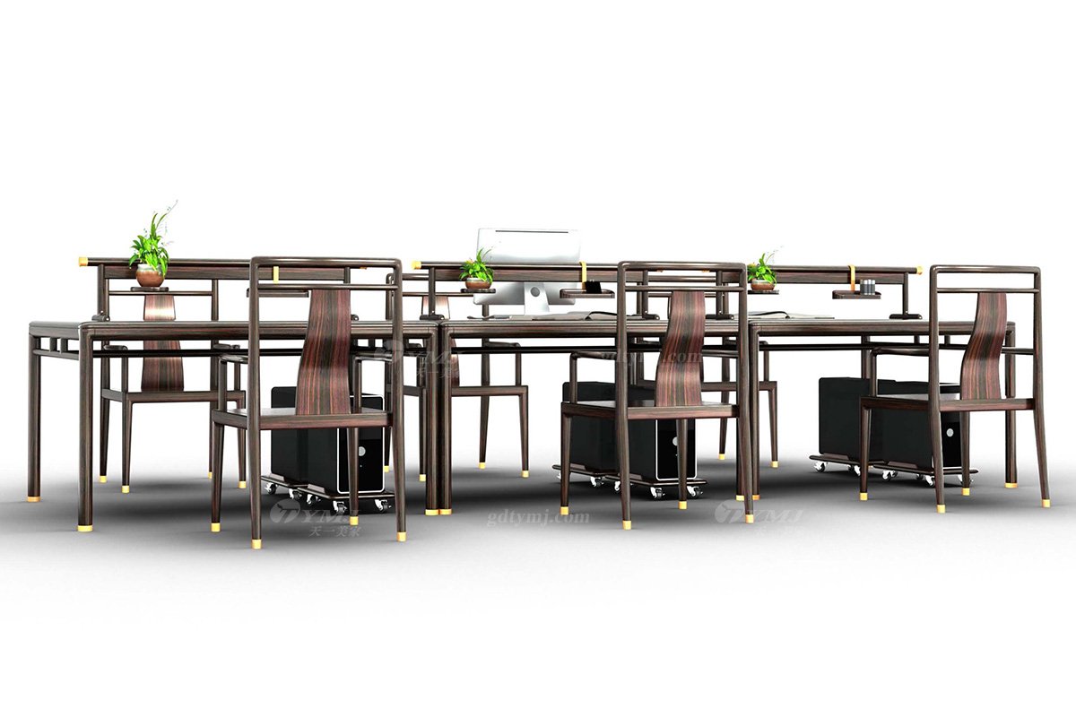 新中式辦公家具風(fēng)格品牌別墅會(huì)所家具大氣時(shí)尚高端進(jìn)口烏金木實(shí)木雙人職員桌H-GIZY02雙人職員桌場(chǎng)景