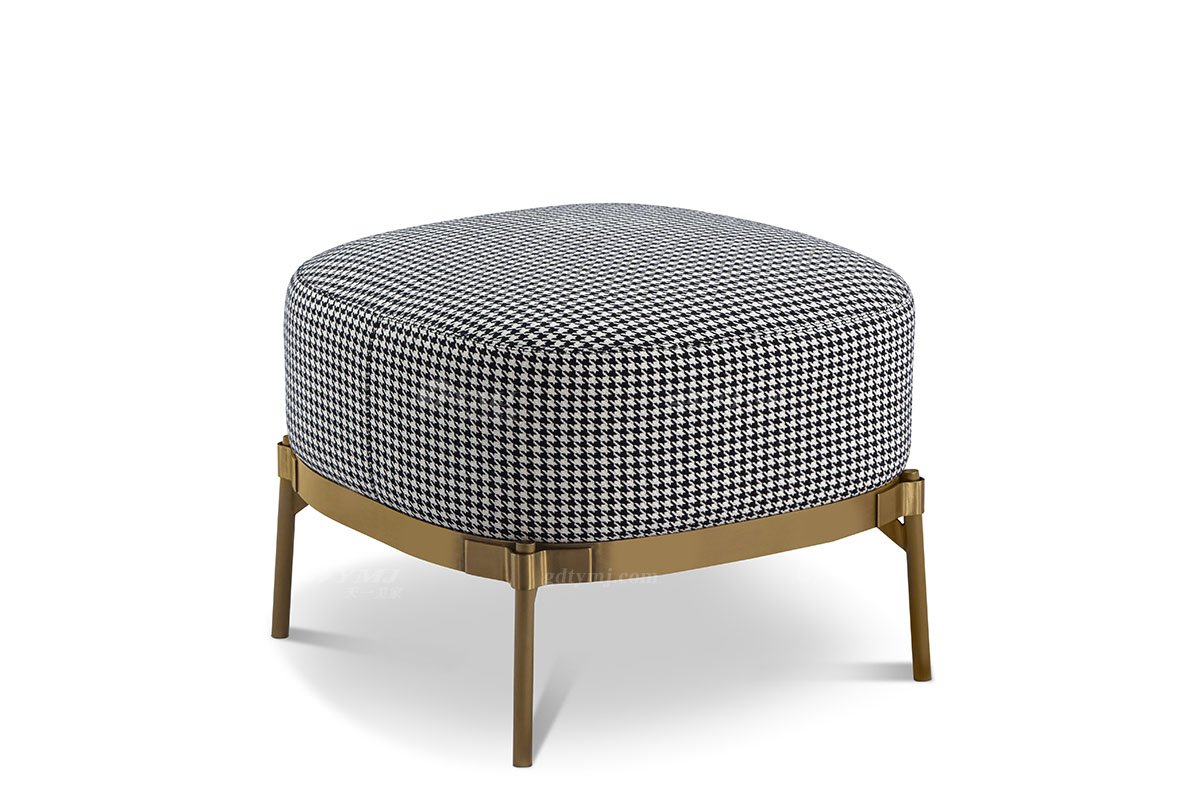 現代輕奢高端別墅家具意式極簡風格客廳時尚千鳥格布藝腳凳LC1710腳凳