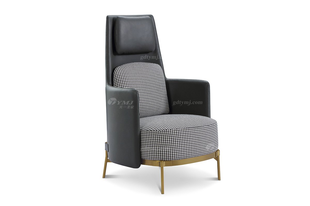現代輕奢高端別墅家具意式極簡風格客廳時尚千鳥格布藝+金屬休閑椅LC1710休閑椅