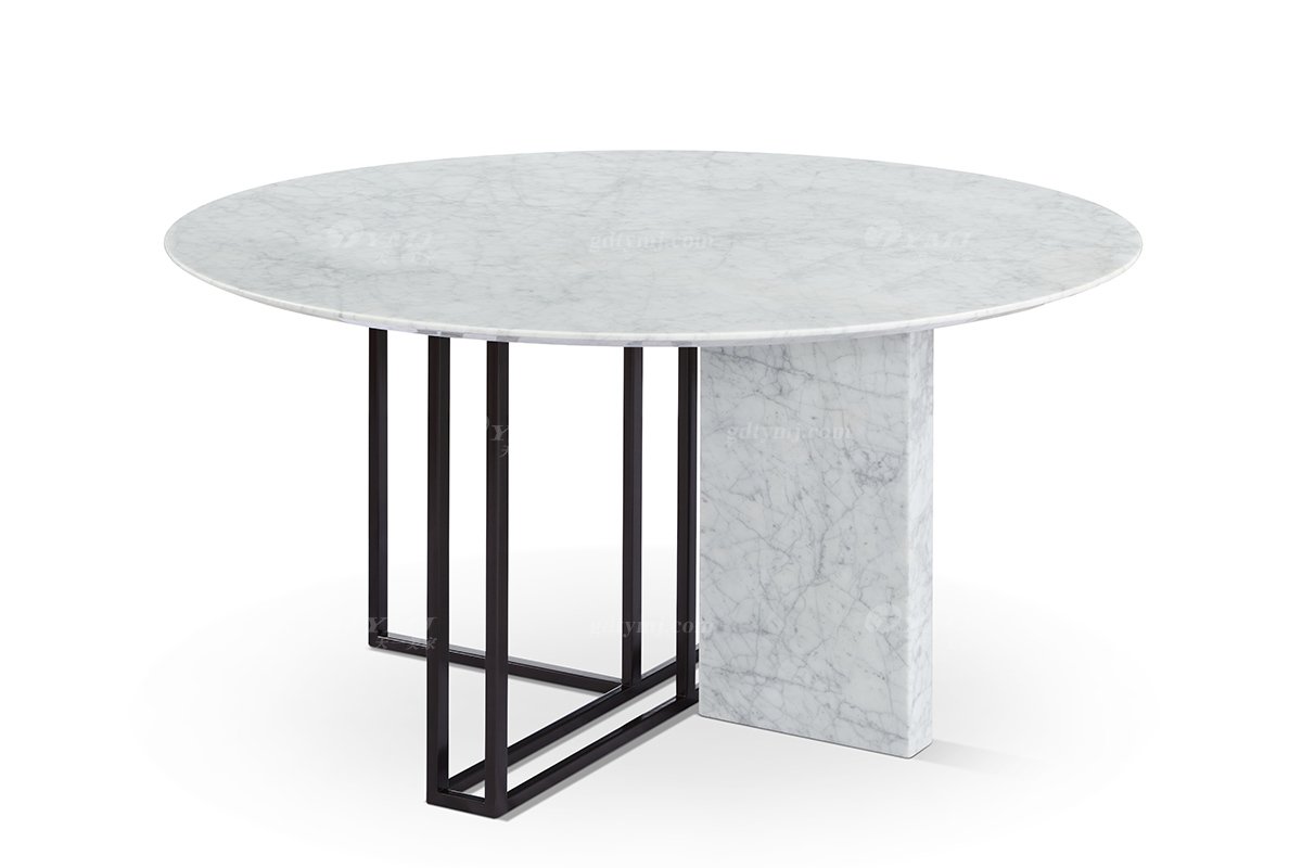 意式極簡風格高端別墅豪宅家具品牌現代輕奢簡約時尚意大利石材面+鈦黑鋼底餐桌DT1701-15圓餐臺