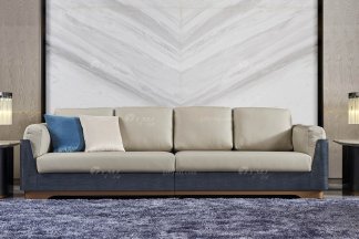 高端別墅豪宅家具星級酒店家具品牌后現代輕奢風格客廳真皮+金屬底四位沙發