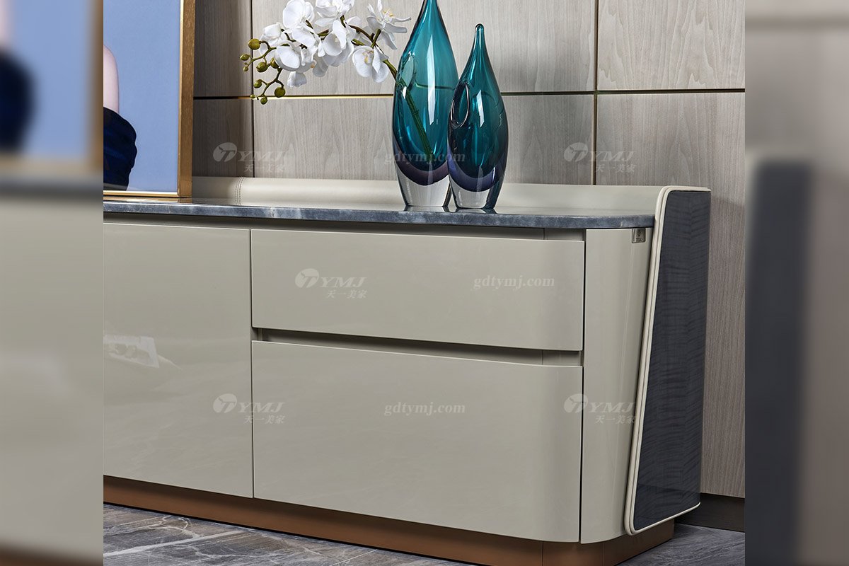高端別墅豪宅家具星級酒店家具品牌后現代輕奢風格客廳卡其色+魚肚灰大理石電視柜TK607-220電視柜細節1